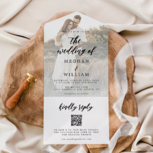Invitation Tout En Un Élégante calligraphie Photo Mariage Qr Code
