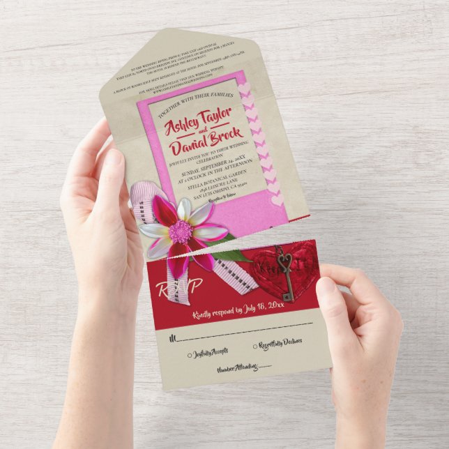 Invitation Tout En Un Élégante calligraphie Romantique Mariage décoratif (Déchirure)