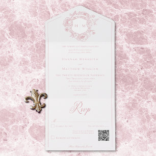Invitation Tout En Un Élégante Chinoiserie rose Mariage de crête d'oisea
