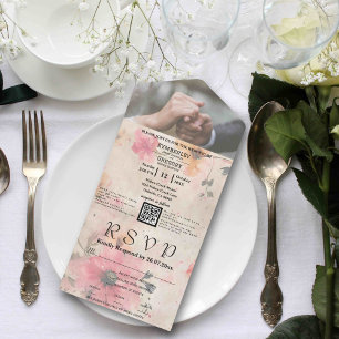 Invitation Tout En Un Elégante couleur rose rose de l'aquarelle Floral Q