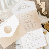 Elégante crème beige Aquarelle Monogramme Mariage 