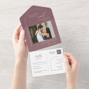 Invitation Tout En Un Élégante Dusty violet minimal Arc QR Code photo