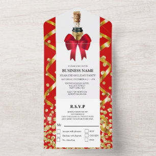 Invitation Tout En Un Elégante fête de vacances glitz glam or rouge part