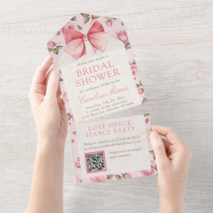 Invitation Tout En Un Élégante Fête des mariées rose rose