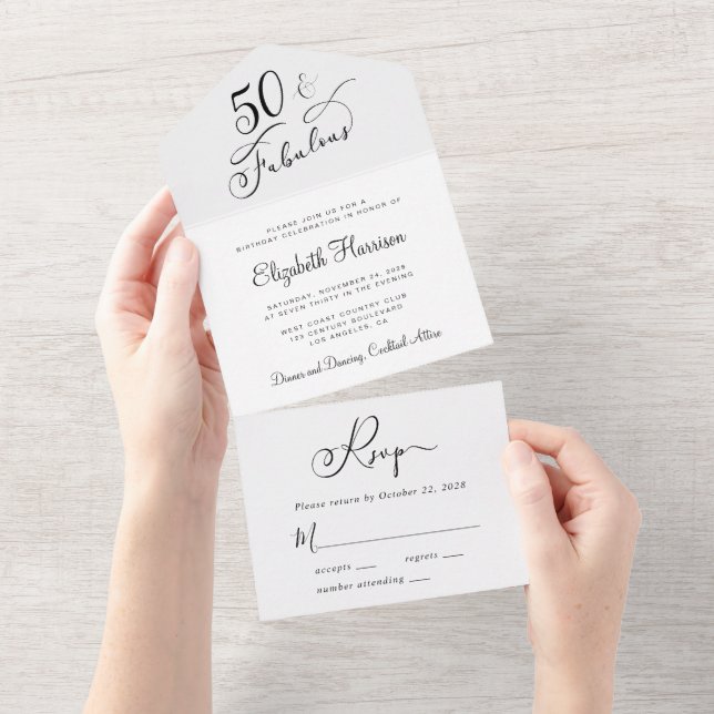 Invitation Tout En Un Élégante fête du 50e anniversaire (Déchirure)