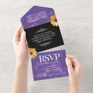 Invitation Tout En Un Elégante Marguerite dorée avec Mariage à Parties s
