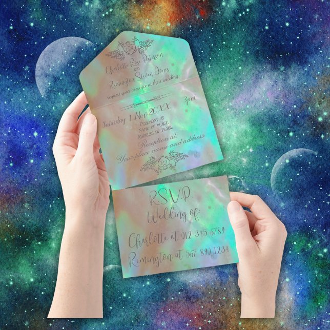 Invitation Tout En Un Élégante Mariage verte Mère de Perle (Créateur téléchargé)