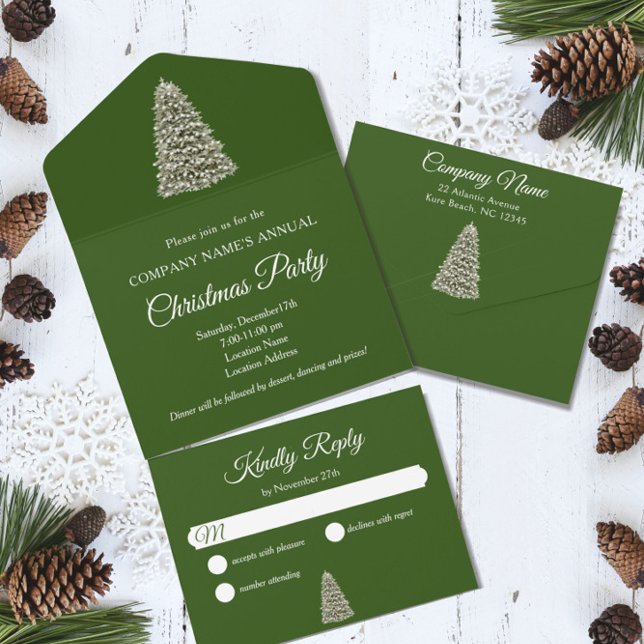 Invitation Tout En Un Elégante Noël Arbre vert Compagnie Fête de Vacance (Créateur téléchargé)