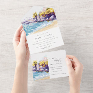 Invitation Tout En Un Elégante plage de sable de la côte Mariage de la m