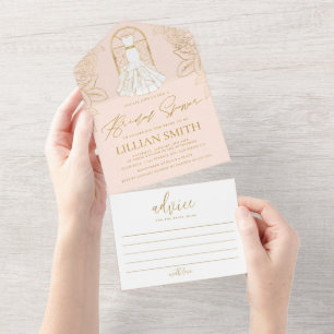 Invitation Tout En Un Élégante robe Blush et Fête des mariées or