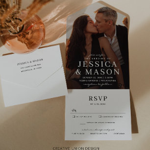 Invitation Tout En Un Élégante superposition Mariage moderne triple invi