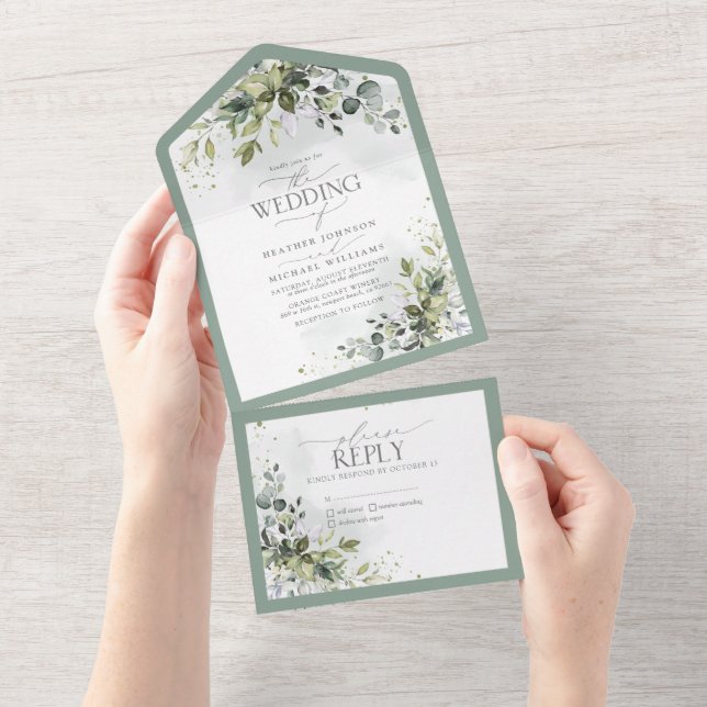 Invitation Tout En Un Elégante verdure botanique Aquarelle florale (Déchirure)