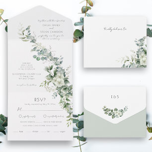 Invitation Tout En Un Élégante verdure d'eucalyptus