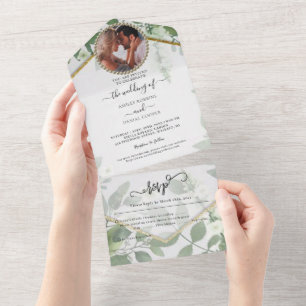 Invitation Tout En Un Élégante verdure Foliage Mariage Botanique Tout en