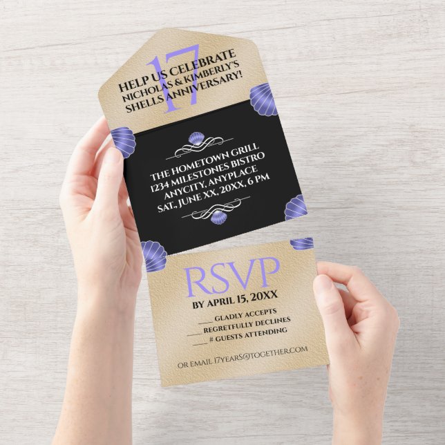 Invitation Tout En Un Élégantes coquilles de mariage 17 ans (Déchirure)