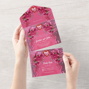Invitation Tout En Un Élégantes fleurs roses