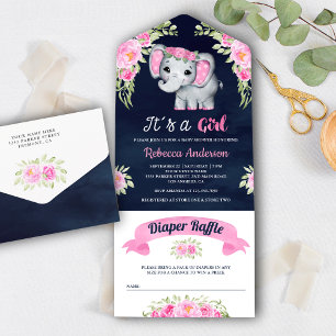 Invitation Tout En Un Élément Marin Bébé Fleur Rose Aquarelle