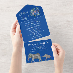 Invitation Tout En Un Eléphant Baby shower mignon C'est un garçon Floral