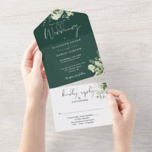 Invitation Tout En Un Emerald Botanical Greenery Monogram Mariage