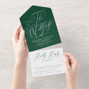 Invitation Tout En Un Emerald Elegant Whimsical Mariage de calligraphie