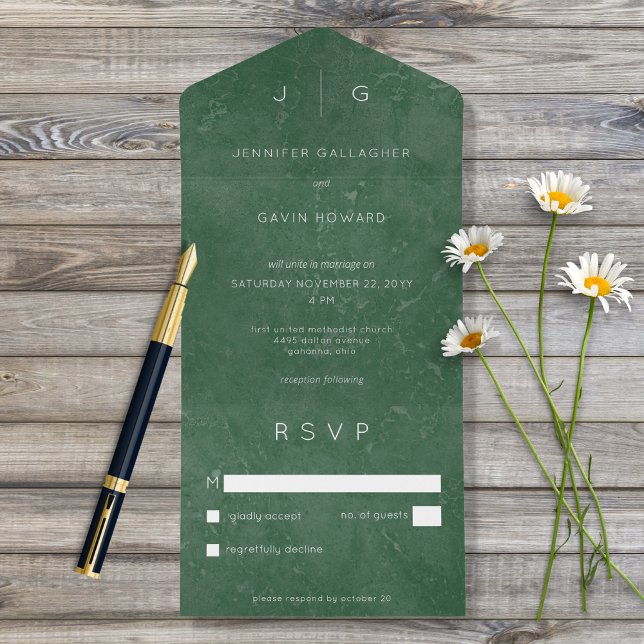 Invitation Tout En Un Emerald Green Élégant Minimal Moderne Sans Dîner (Créateur téléchargé)