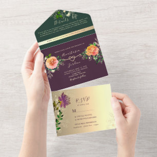 Invitation Tout En Un Emerald Green et Mariage violet