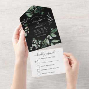 Invitation Tout En Un Emerald Green Eucalyptus Greenery Wedding RSVP