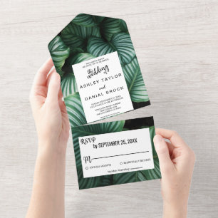 Invitation Tout En Un Emerald green tropical chic Mariage floral All In