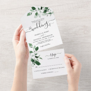 Invitation Tout En Un Emerald Greenery Détails du Mariage botanique RSVP