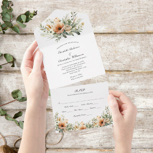Invitation Tout En Un Enfiler Le Mariage Floral Beige Tout En Un