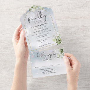 Invitation Tout En Un Enfin Arc d'or verdure Mariage d'hiver