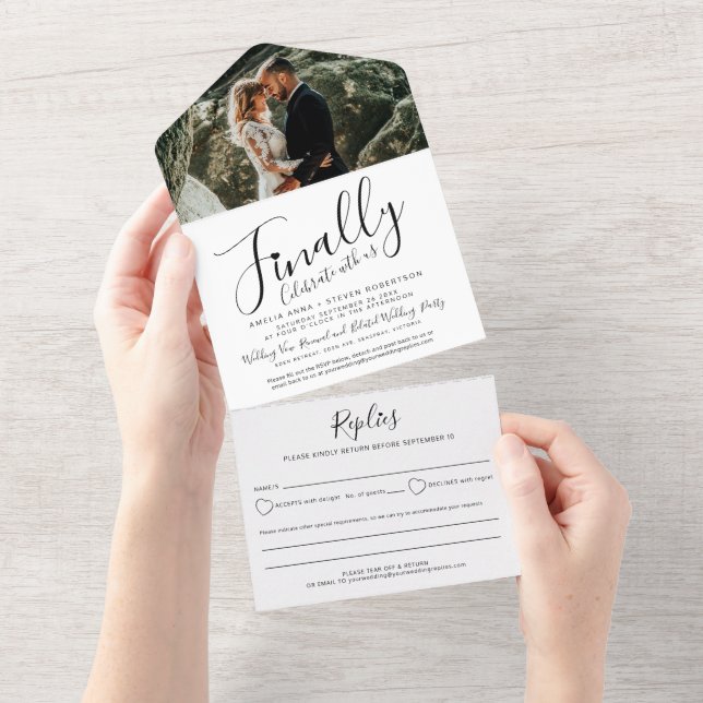 Invitation Tout En Un Enfin célébrer photo mono mariage tardif (Déchirure)