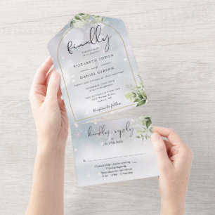 Invitation Tout En Un Enfin Mariage Hivernal de verdure d'arche d'or
