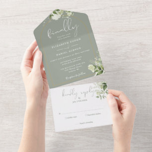 Invitation Tout En Un Enfin Mariage Vert Sauge Or Arche Feuillage