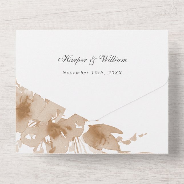 Invitation Tout En Un Enveloppe fleurie de pêche d'aquarelle triplée mar (Verso)