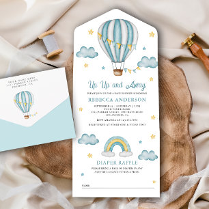 Invitation Tout En Un Envolée Bleue Montgolfière Baby Shower