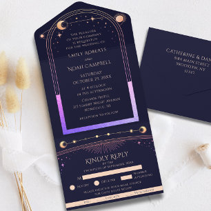Invitation Tout En Un Espace astronomique mystique Rainbow Sun Star Moon