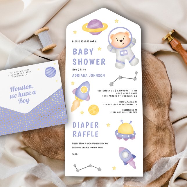 Invitation Tout En Un Espace Teddy Bear Cute Astronaut Baby shower (Créateur téléchargé)