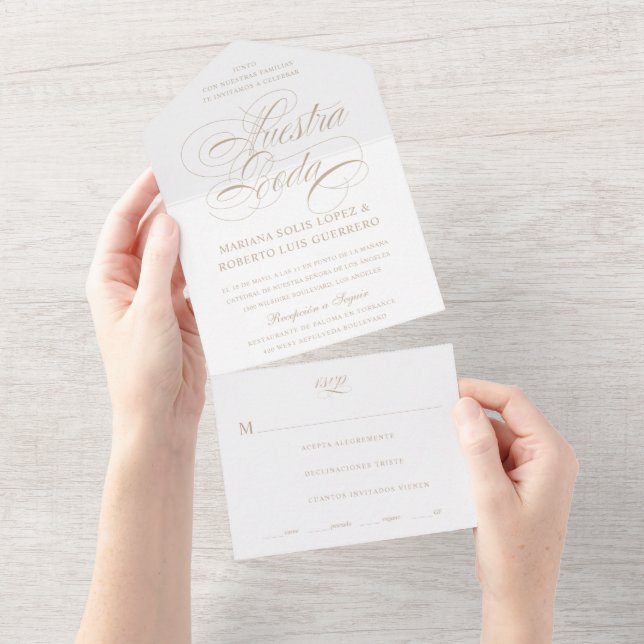 Invitation Tout En Un Espagnol Nuestra Boda Tan Mariage (Déchirure)