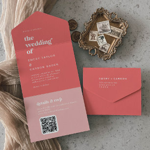 Invitation Tout En Un Été rétro   Mariage rose chaud