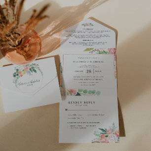 Invitation Tout En Un Été rosissant Mariage floral aquarelle
