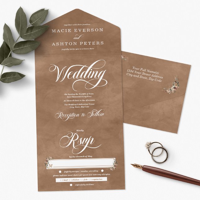 Invitation Tout En Un Ethereal Elegance Clay Ember Mariage Aquarelle (Ethereal Elegance all-in-one invitations available in 6 colorways, each echoing your unique style.)