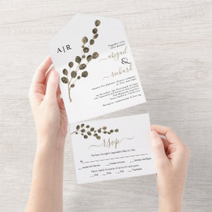 Invitation Tout En Un eucalyptus à feuilles rondes en mariage sépia