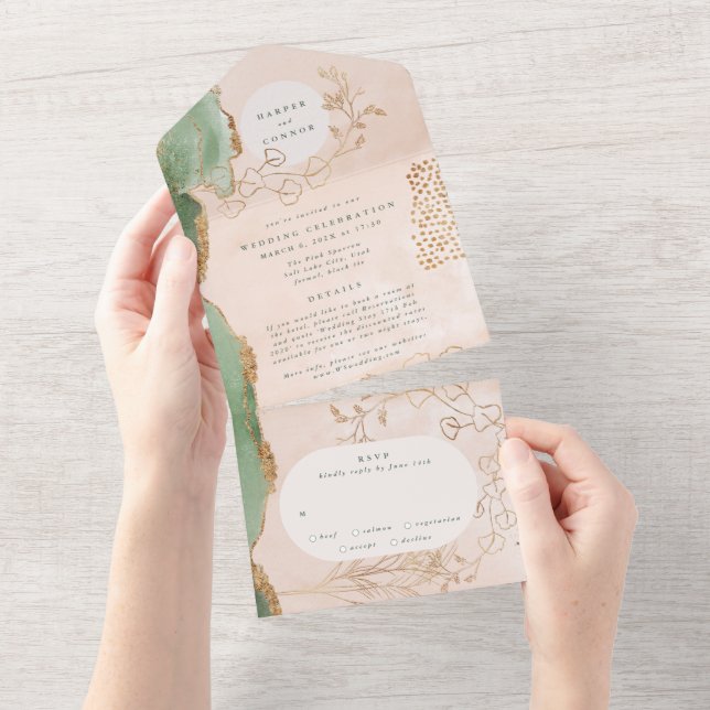 Invitation Tout En Un Eucalyptus | Abstrait moderne FUnKy Mariage Wreath (Déchirure)