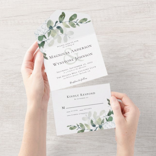 Invitation Tout En Un Eucalyptus Ampersand Chic Mariage (Déchirure)
