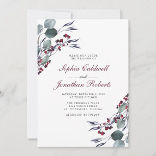 Invitation Tout en un Eucalyptus Berries Pas de Mariage de co