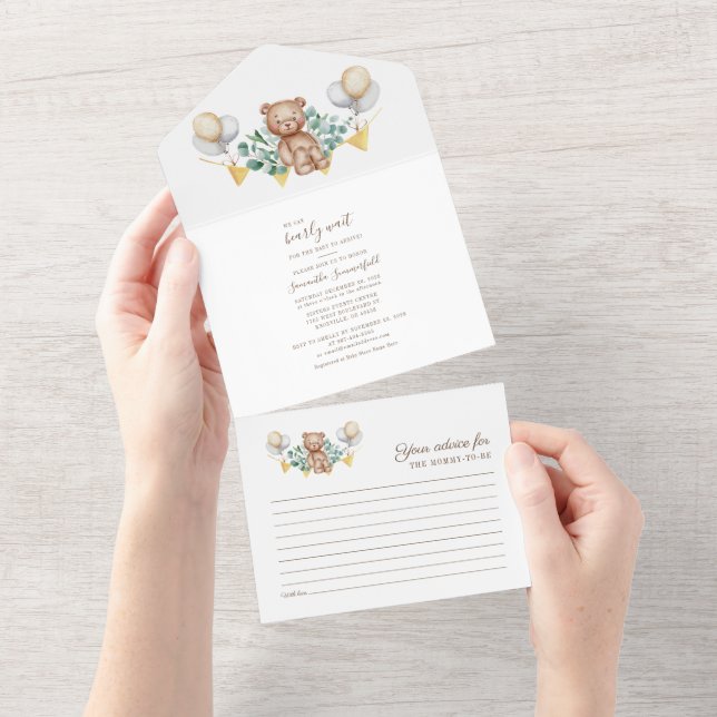 Invitation Tout En Un Eucalyptus Botanique et Baby shower d'ours (Déchirure)