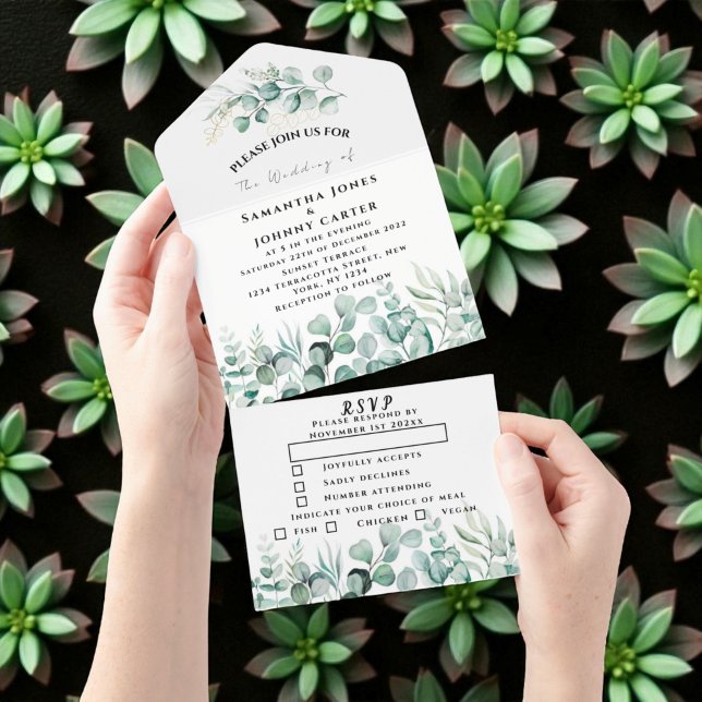 Invitation Tout En Un Eucalyptus feuille Verdure Rustique Mariage RSVP (Créateur téléchargé)