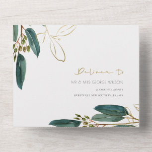 INVITATION TOUT EN UN EUCALYPTUS GREEN GOLD FOLIAGE EAU COULEUR MARIAGE 