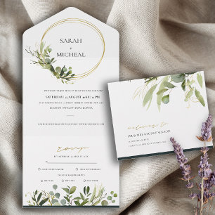 INVITATION TOUT EN UN EUCALYPTUS GREEN GOLD FOLIAGE EAU COULEUR MARIAGE